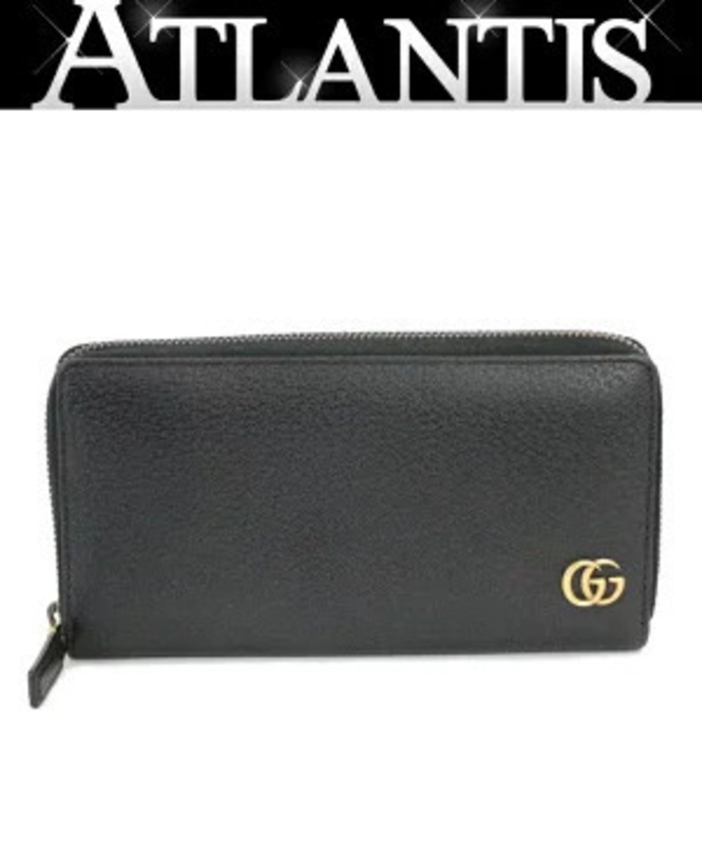 Gucci GG Marmont Round Zip Long Wallet Leather Black
